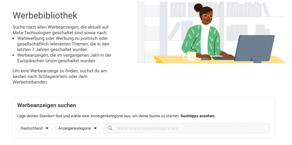 Meta Werbebibliothek Startseite