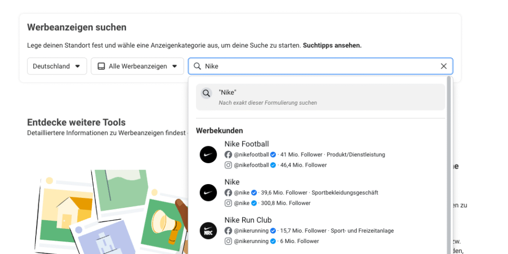Meta Werbebibliothek Suche