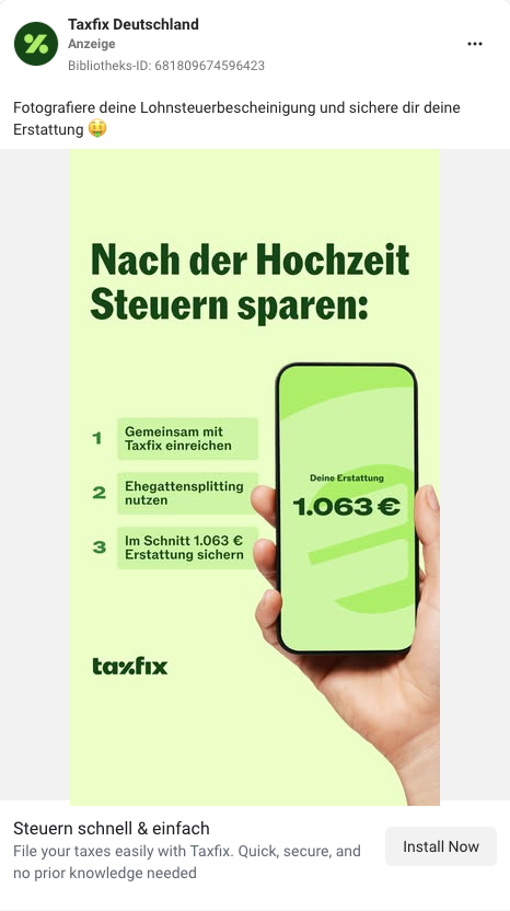 Taxfix Facebook Werbeanzeige