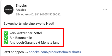 Snocks Ad Offer und USP